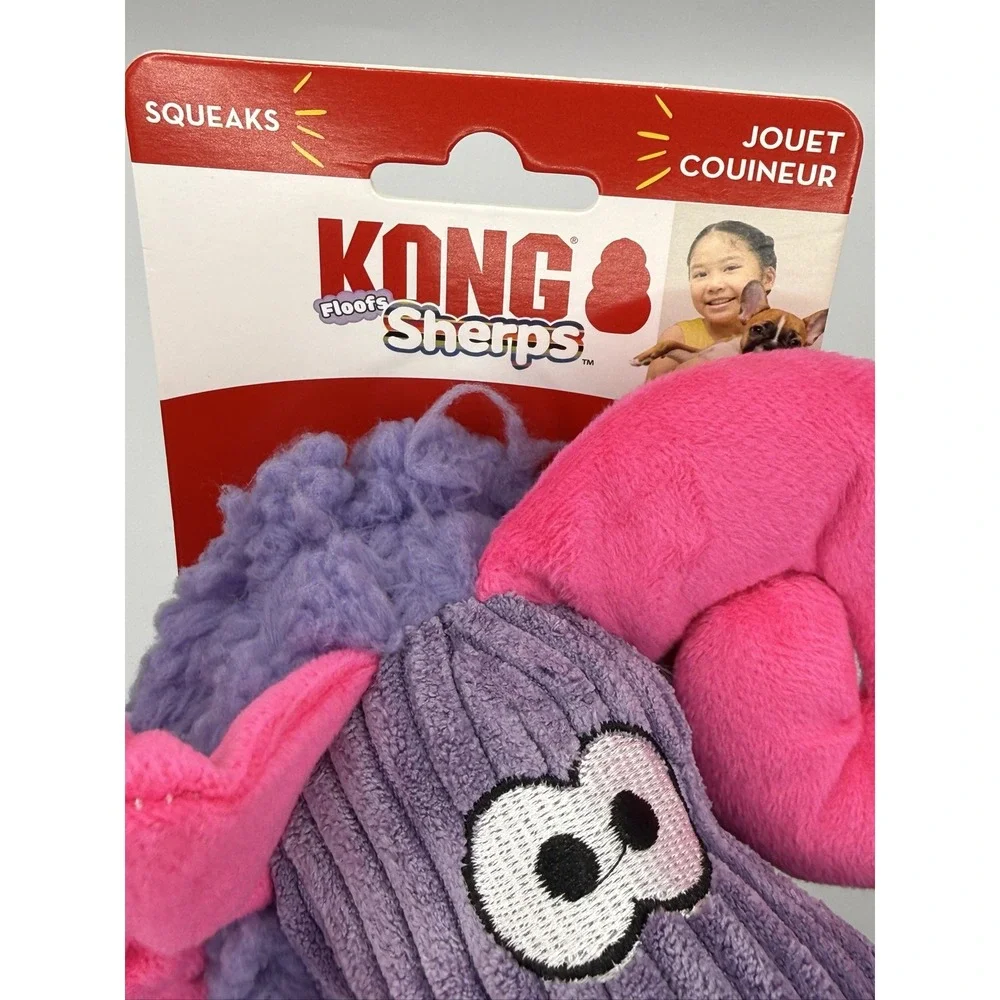 KONG Floofs Sherps Dog Toy Big Horn Squeaky Plush Medium Purple Pink RSPF21